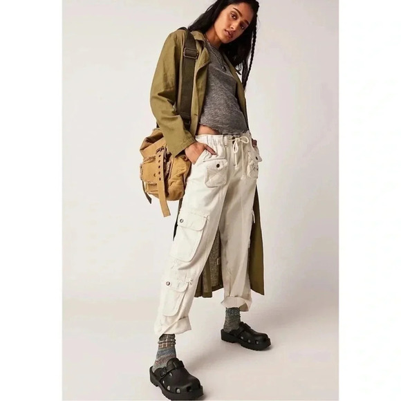 Free People Tahiti Cargo Pants Utility Low Rise Baggy White Tofu Medium - Picture 12 of 14
